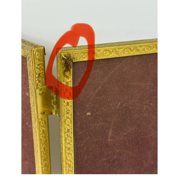 VTG Gold Tone Bifold Picture Frame | Ornate Double Hinged Photo Display 10"x8" - Picture 9 of 9
